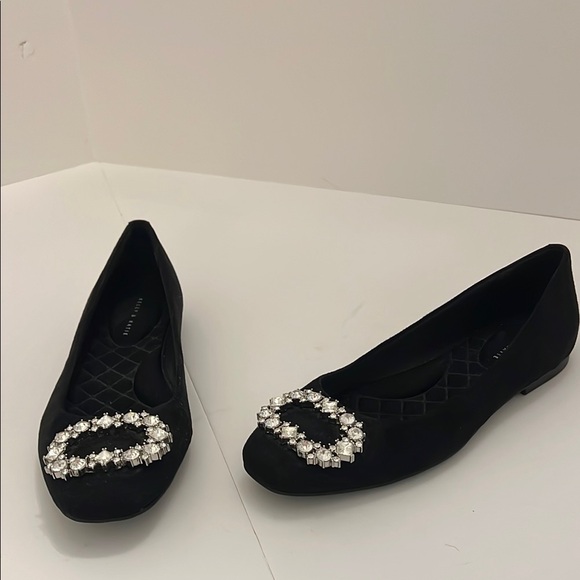 Kelly & Katie Chic Black Suede Flats with Rhinestone Embellishments Size 8M - Picture 2 of 7